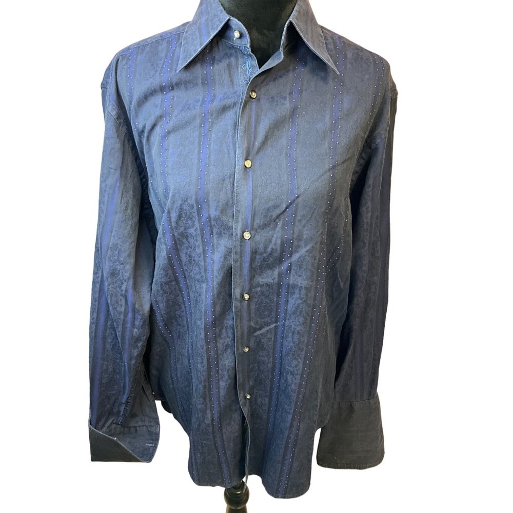 Robert Graham Medium Long Sleeve‎ Require Cuff Link Shirt Dark Blue with Black